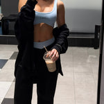 blue matching activewear set 