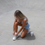 powder blue mini shorts