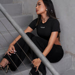 women's black going out top