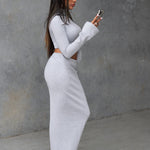 women's matching set, grey maxi skirt