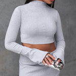 long sleeve grey crop top