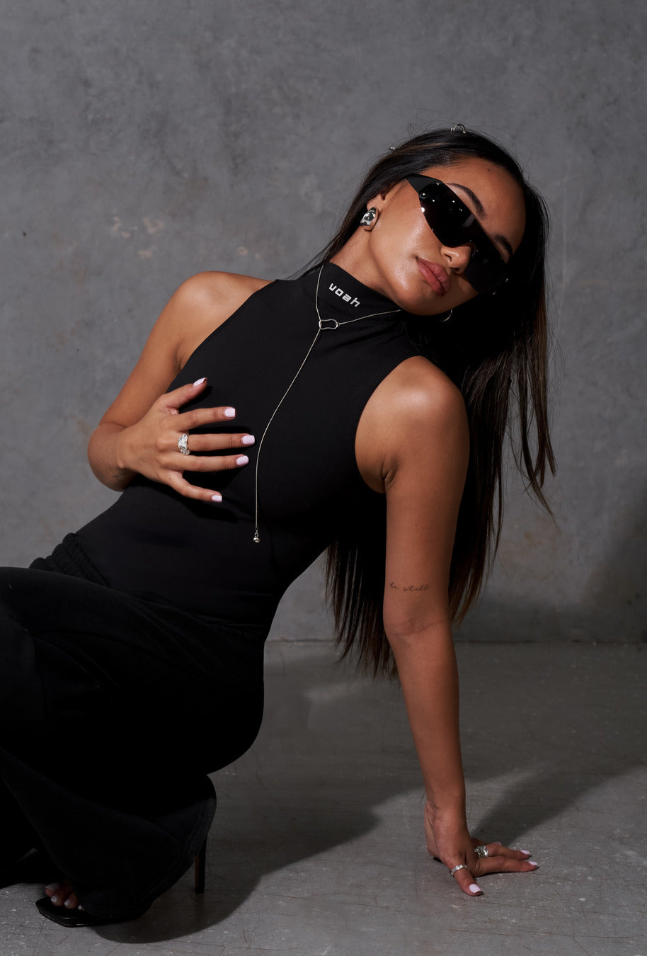 skims style bodysuit, women's mock neck bodysuit in black 