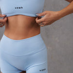 powder blue women's bike shorts - pilates, yoga and workout shorts 